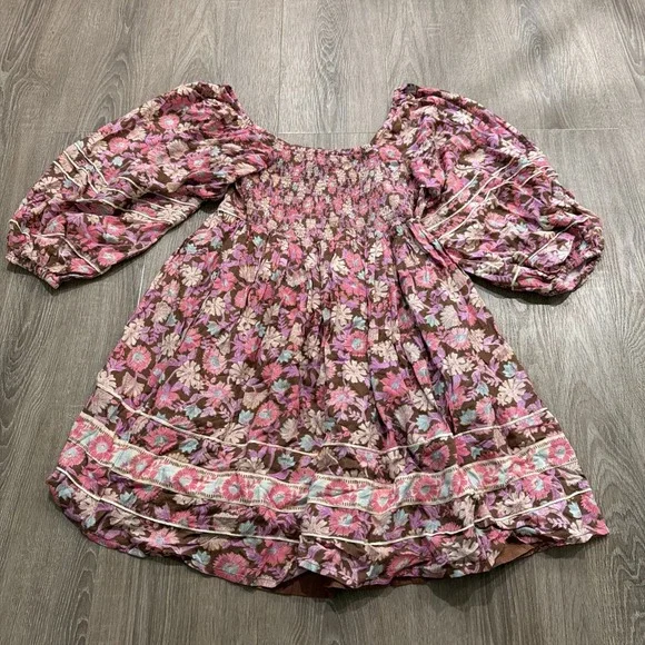 Saltwater Luxe Layla Floral Puff Sleeve Smocked Peasant Mini Dress sz XS Pink - Picture 10 of 11